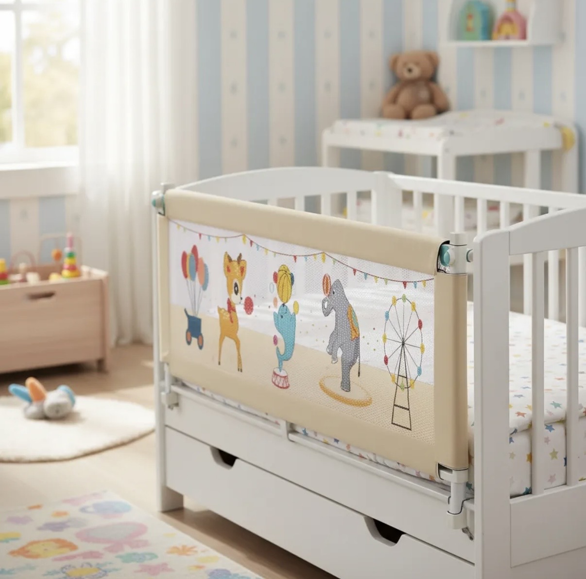 Baranda Para Cama 1,50mts Con Soporte Beige - Imagen 3