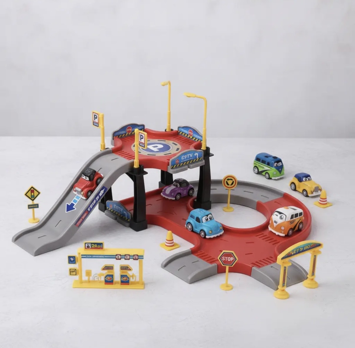 Set De Autos y Pista Con Parking
