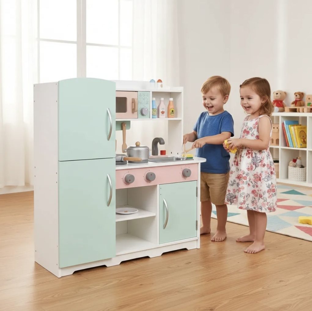 Cocina de Madera Infantil Con Heladera y Accesorios